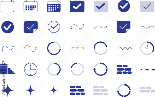 Flat set of minimalist icons for business and productivity Vector
