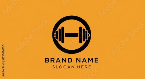 Fitness logo template with dumbbell and brand name placeholder.