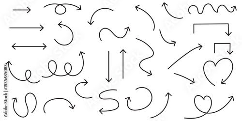 Hand drawn arrow vector icons set. sketch arrow design for business plan and education.