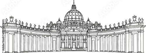 Grand domed structure with colonnades and statues, a neoclassical architectural sketch