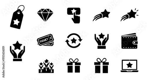 Set of 15 Loyalty Program and Reward Icons Vector isolated PNG with Transparent Background