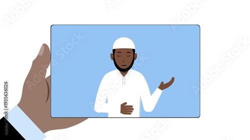 Tablet With Black Male Muslim Teacher Animation Video 4K suitable for your project needs