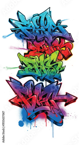 Colorful vertical graffiti mural with layered spraypaint lettering.