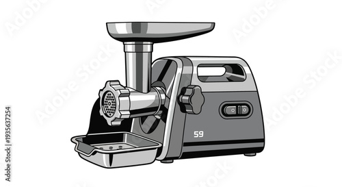 Vintage meat grinder with metal tray for kitchen use