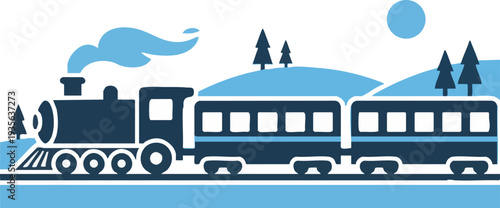 Classic Steam Train Journey Landscape Illustration