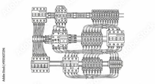 Detailed schematic of electrical relays, contactors, and wiring connections