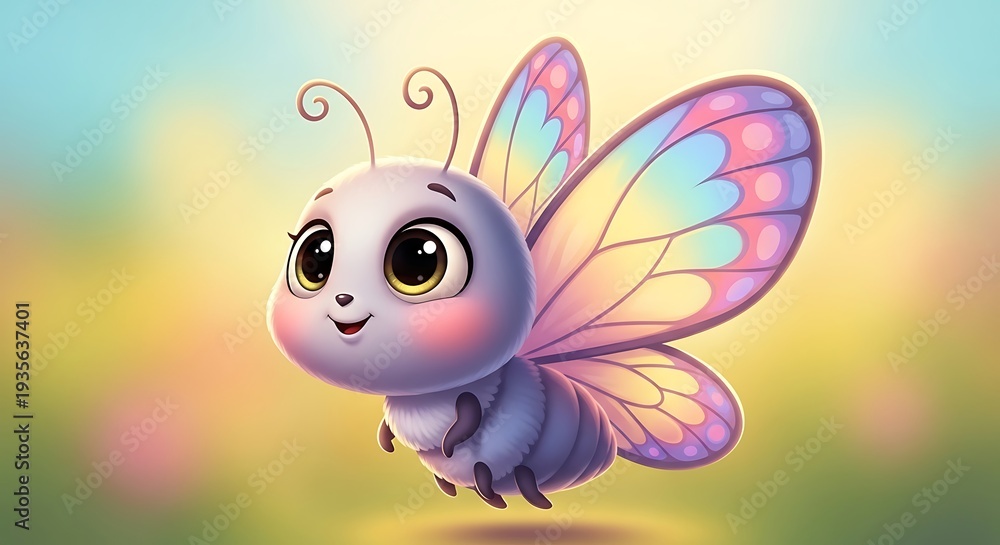 Obraz premium Adorable Cartoon Butterfly Flying in Garden.