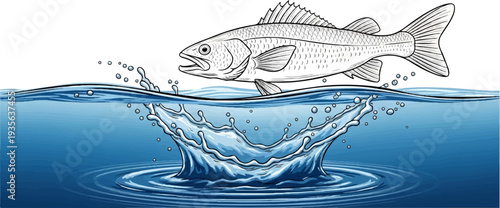 Fish leaping from blue water with splash and ripples