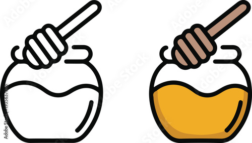 simple vector of honey dripping from dipper into jar