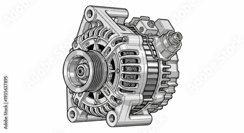 Detailed illustration of a car alternator, a mechanical generator for vehicles