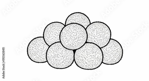 Cluster of fluffy, circular objects arranged in a pyramid shape