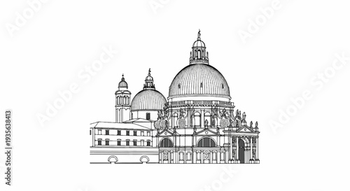 Ornate domed building with statues and a bell tower