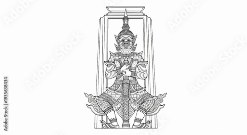 Ornate ancient warrior figure holding a sword