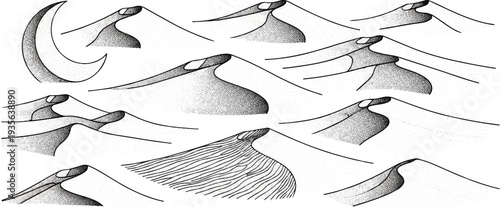 Various stylized illustrations of sand dunes, showing different shapes and textures