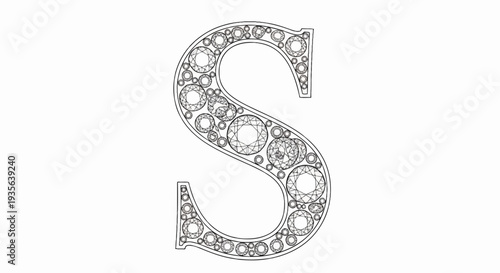 Stylized letter 'S' adorned with a mosaic of sparkling diamonds and gems