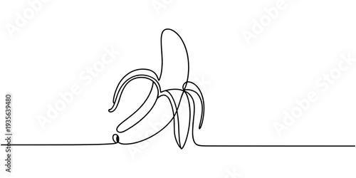 Bananas continuous one line drawing set. Outline banana fruit icon collections isolated on a white background. Editable stroke. Vector illustration, Continuous one line drawing hand peeling banana