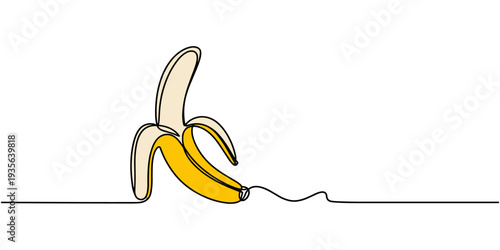 Bananas continuous one line drawing set. Outline banana fruit icon collections isolated on a white background. Editable stroke. Vector illustration, Continuous one line drawing hand peeling banana