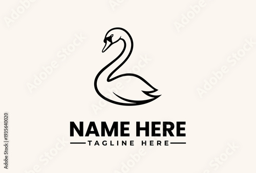 A minimalist logo featuring a stylized swan outline with placeholder text on a clean background, ideal for branding or advertising use.