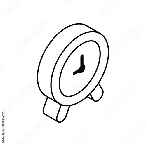 Isometric Three Dimensional White Alarm Clock on Legs.