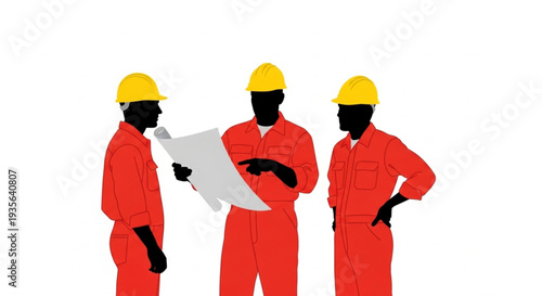 Three Construction Workers Discussing Plans.