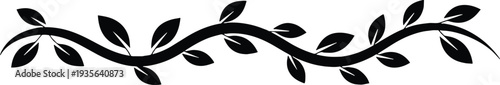 Elegant black and white floral vine border design featuring a wavy horizontal branch with leaves for wedding invitations greeting cards and decorative nature graphic accents