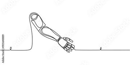 Prosthetic Robot Arm continuous one line drawing, Continuous Line Futuristic Robotic Arm Design Concept Illustration