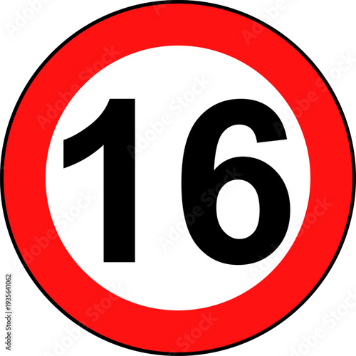 Speed limit 16 traffic sign, Speed limit 16 kilometers per hour road sign