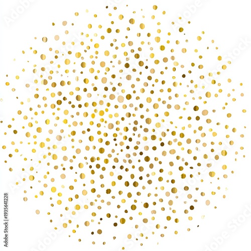 A cluster of small, golden, randomly sized circles against a white background