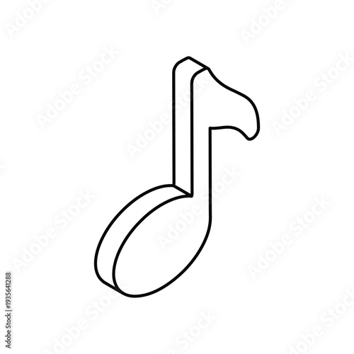 Three Dimensional Outline Musical Note Symbol Icon.