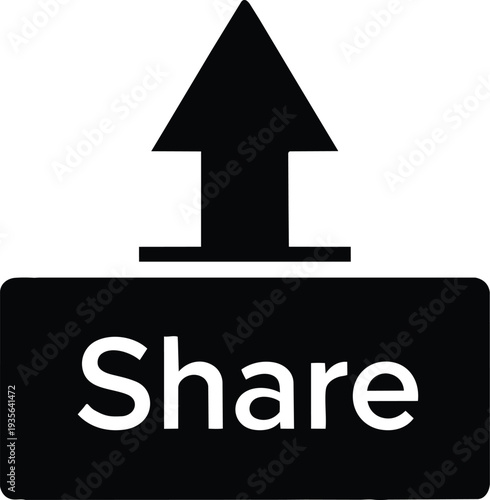 Black and white share button icon with an upward arrow pointing out of a rectangle box for social media marketing and web interface design