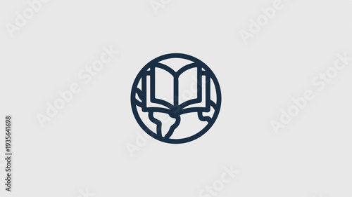 Eco friendly book and globe symbol with leaves on gray background for education and sustainability concepts