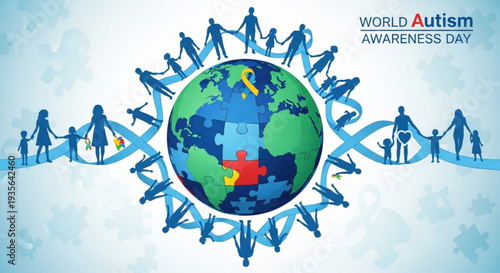United in Awareness Global Community Connects for Autism Support and Understanding, Symbolized by Puzzle Pieces and Human Connection