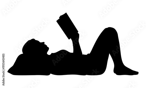 Wallpaper Mural Side view silhouette of a woman lying down and reading a book Torontodigital.ca