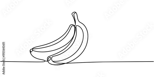 One continuous line drawing slice ripe healthy organic banana for orchard logo identity. Fresh tropical fruitage concept fruit garden icon. one line Icon drawing