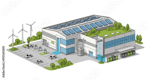 Sustainable Office Building with Solar Panels.