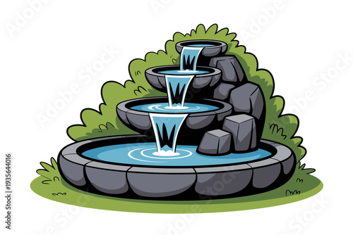 A fountain icon illustration with three tiers and stone structure