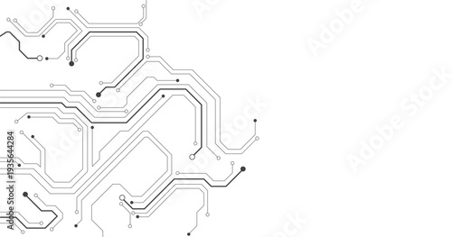 Abstract Black circuit diagram on a white background. High-tech circuit board connection system.Vector abstract technology on white background.	