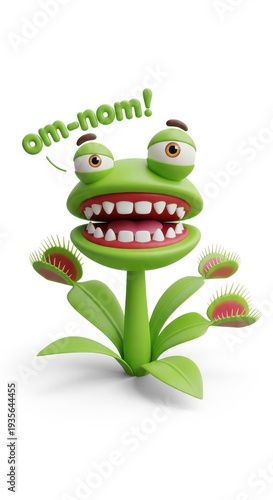 Anthropomorphic carnivorous plant character expresses excitement about eating