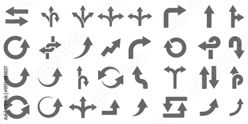 Road traffic direction arrows flat set. You-turn, left, right, two way, three way transportation direction arrow symbol. decision icon vector Trafic way icon