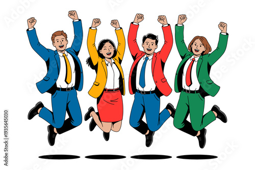 Business people jumping in the air with their arms raised in celebration