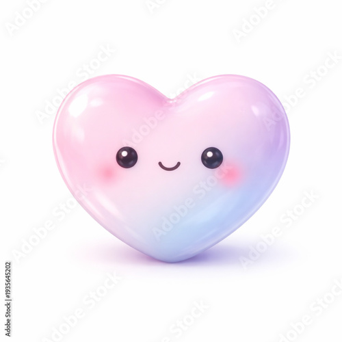 Cute 3D Kawaii Gradient Heart: Pastel Pink and Blue Glossy Love Symbol. Adorable Character Isolated on White, Ideal for Valentine's Day, Romance, Sweet Digital Designs & Emotional Graphics.