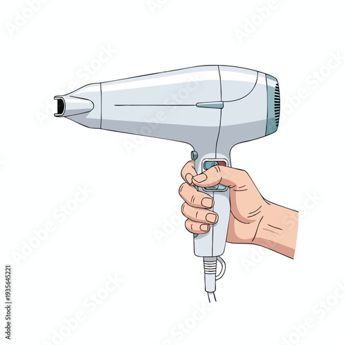 Illustration of a Hand Holding a Hair Dryer for Personal Care or Styling