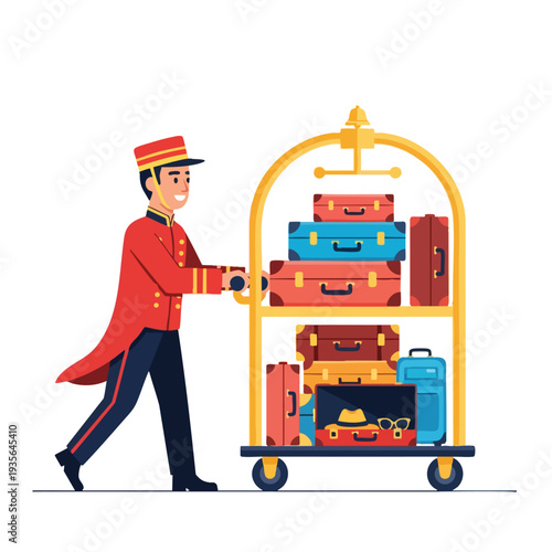 Travel Entrepreneur Man with Luggage Cart Ready for Business Trip