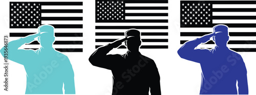 Tribute to fallen heroes memorial soldier silhouettes salute american flags