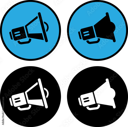 Megaphone icons set in different styles