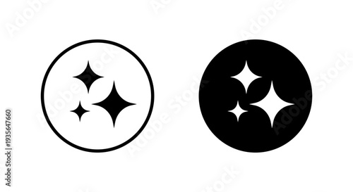 AI sparkle stars icon in black circle. Shine glitter symbol. Magic star sign