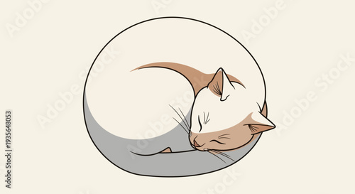Cartoon cat curled up sleeping inside blue circle graphic design element