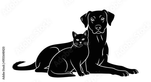 Dog and cat silhouette against warm background for diverse design concepts