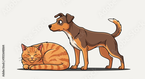 Dog and cat cartoon illustration cheerful pets animal friends