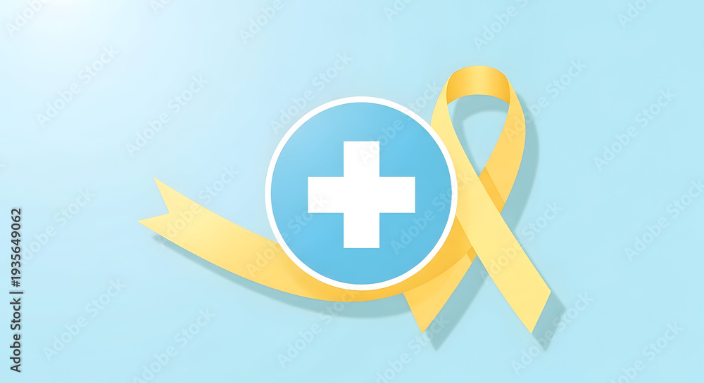 Obraz premium Yellow Ribbon and Medical Cross Symbol: Childhood Cancer Awareness